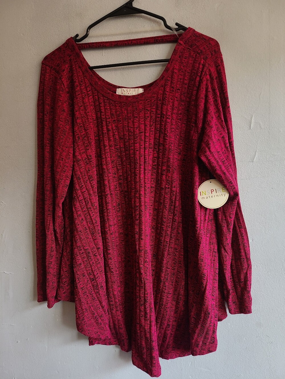 NEW women's large maternity maroon space dyed marled knit long sleeve shirt